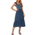 thumbnail image 4 of Vestido midi bohemio de tirantes con volantes y escote cuadrado para mujer INSPIRE CHIC en azul oscuro talla S, 4 of 6
