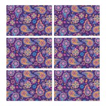 Purple Paisley and Floral Pattern Summer Placemats Table Placemats Set Of 6-Linen Kitchen Washable Placemats Table Mats 11.8"x17.7" Non-Slip Heat Resistant