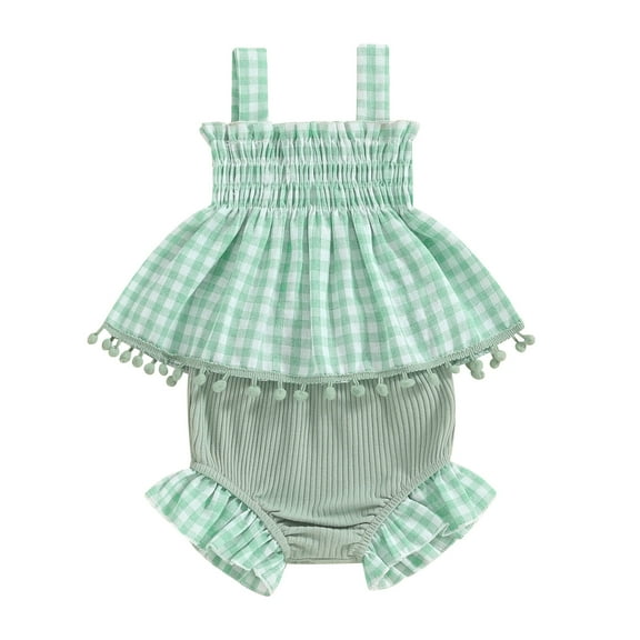 Musuos Newborn Baby Girls Shorts Set, 3M 6M 12M 18M Sleeveless Plaid Camisole with Elastic Waist Ruffle Shorts Summer Outfit