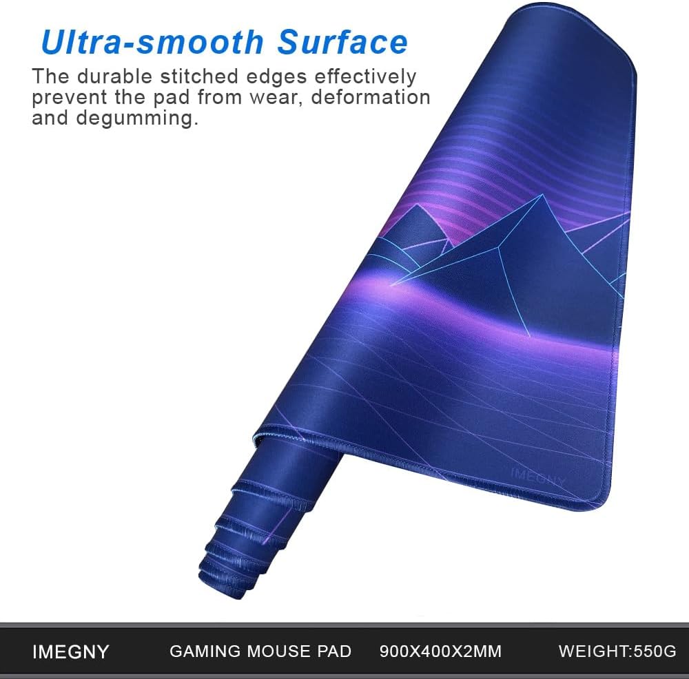 Large Gaming Mouse Pad, Extended XXL Desk Pad & Non-Slip Rubber Mat for Mice and Keyboard with Stitched Edges (90x40 retrosunset012)