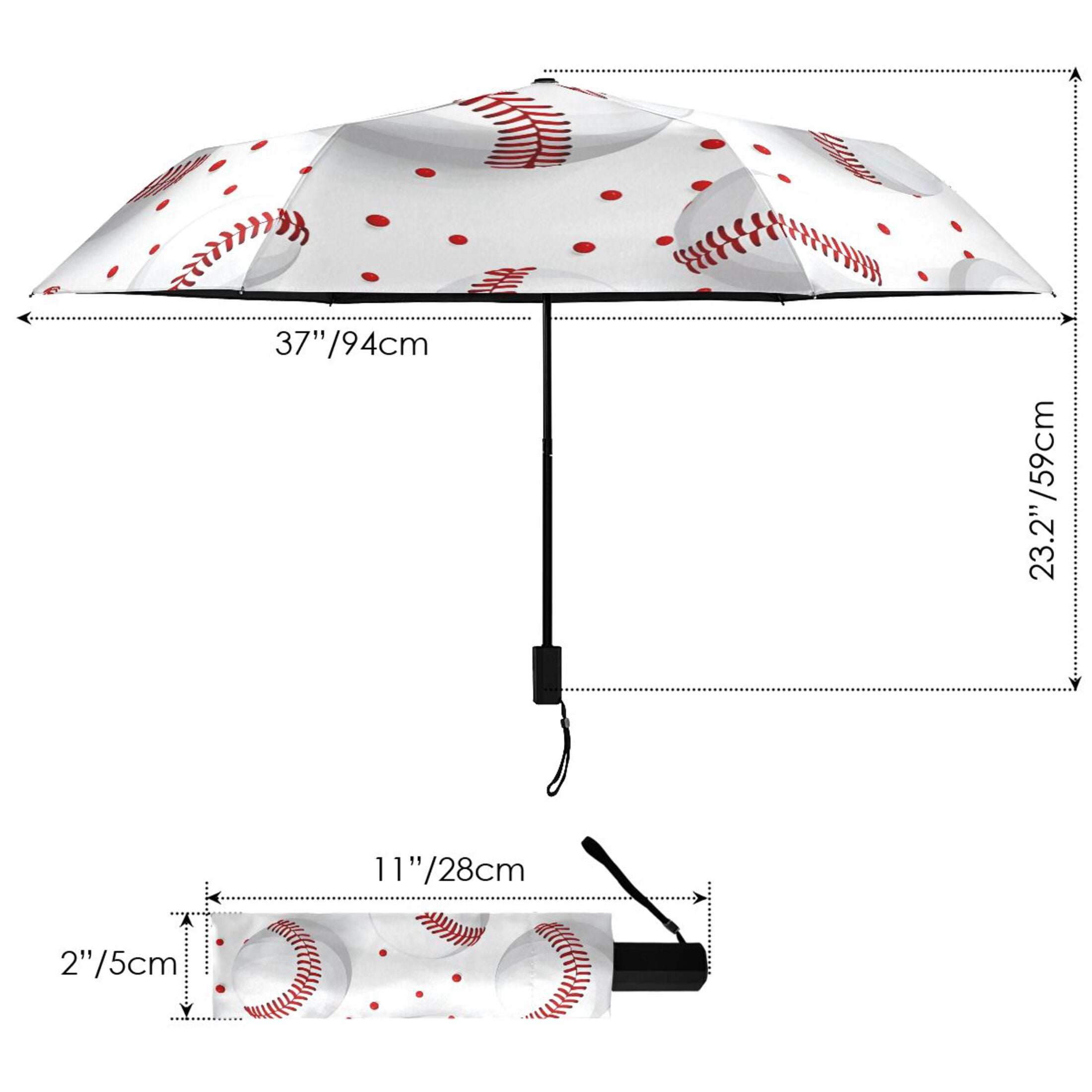ALAZA Baseball on White UPF 50+ Compact Folding Umbrella for Rain Travel Umbrella Packable
