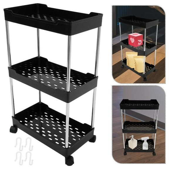 SEWCHICS Black Rolling Utility Cart with Multi-Layer Storage and Swivel Wheels for Home