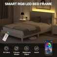 thumbnail image 4 of Queen Size Upholstered Platform Bed Frame with Wingback Headboard, Diamond Tufting, and LED Lights - Wood Slat Support, No Box Spring Needed, Easy Assembly, Noise-Free, Beige, 4 of 9