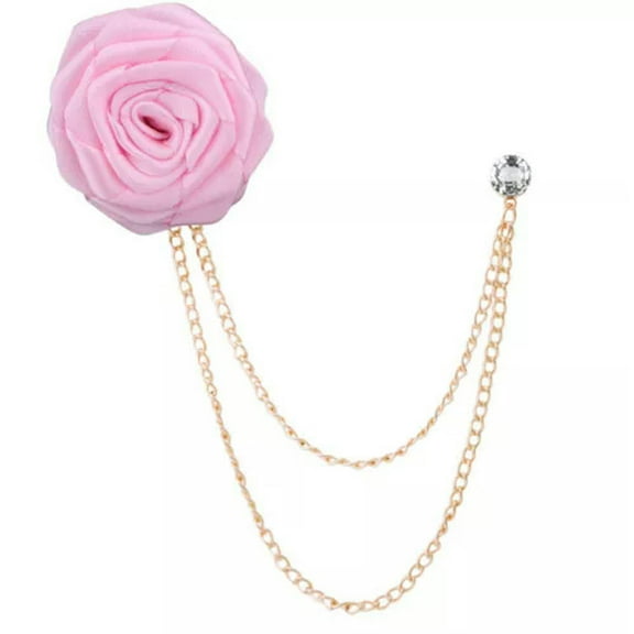 EOEMY Bridegroom Wedding Brooches Cloth Art Rose Flower Lapel Pin Badge Tassel Chain-Pink