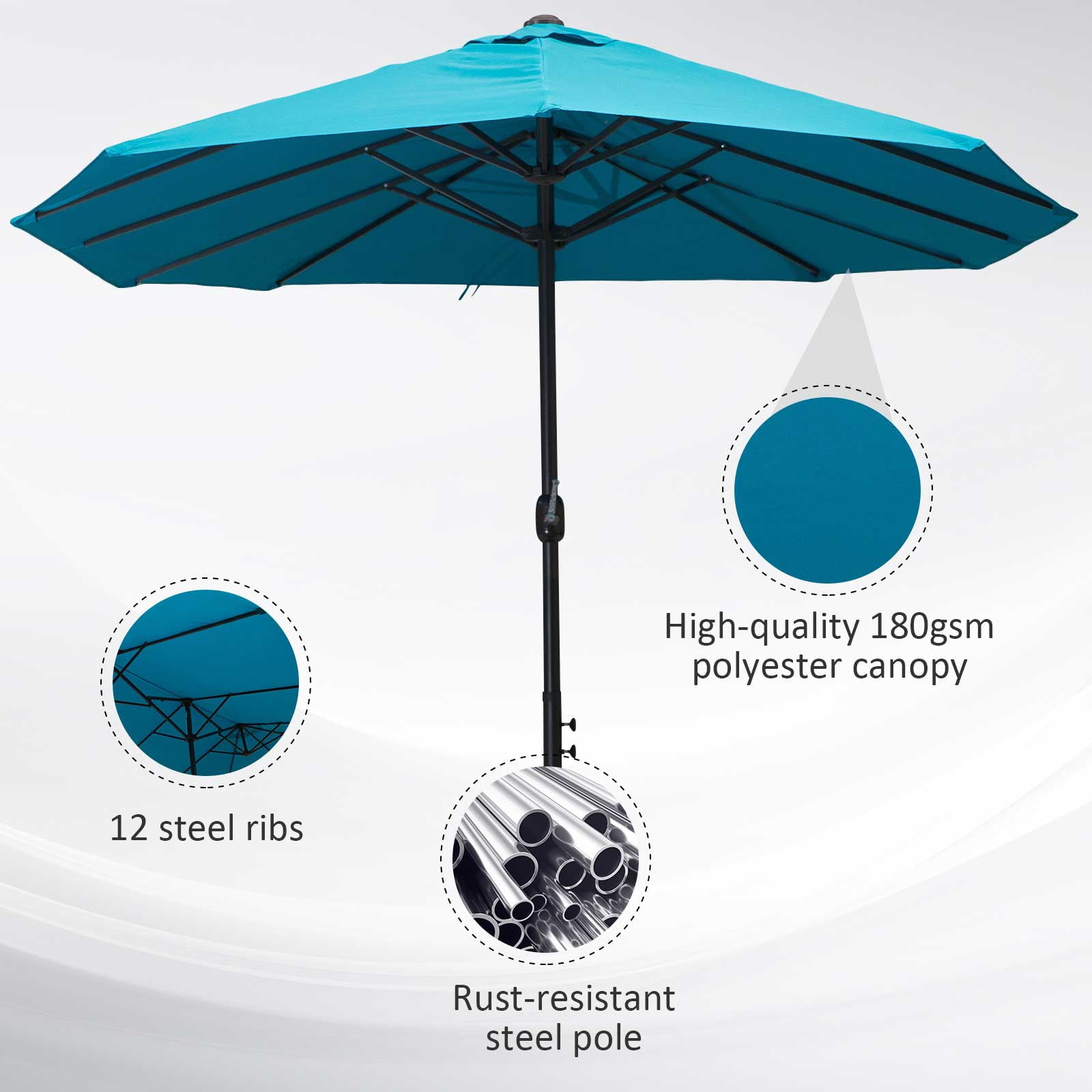 Outsunny Extra Large 15ft Patio Umbrella, Blue
