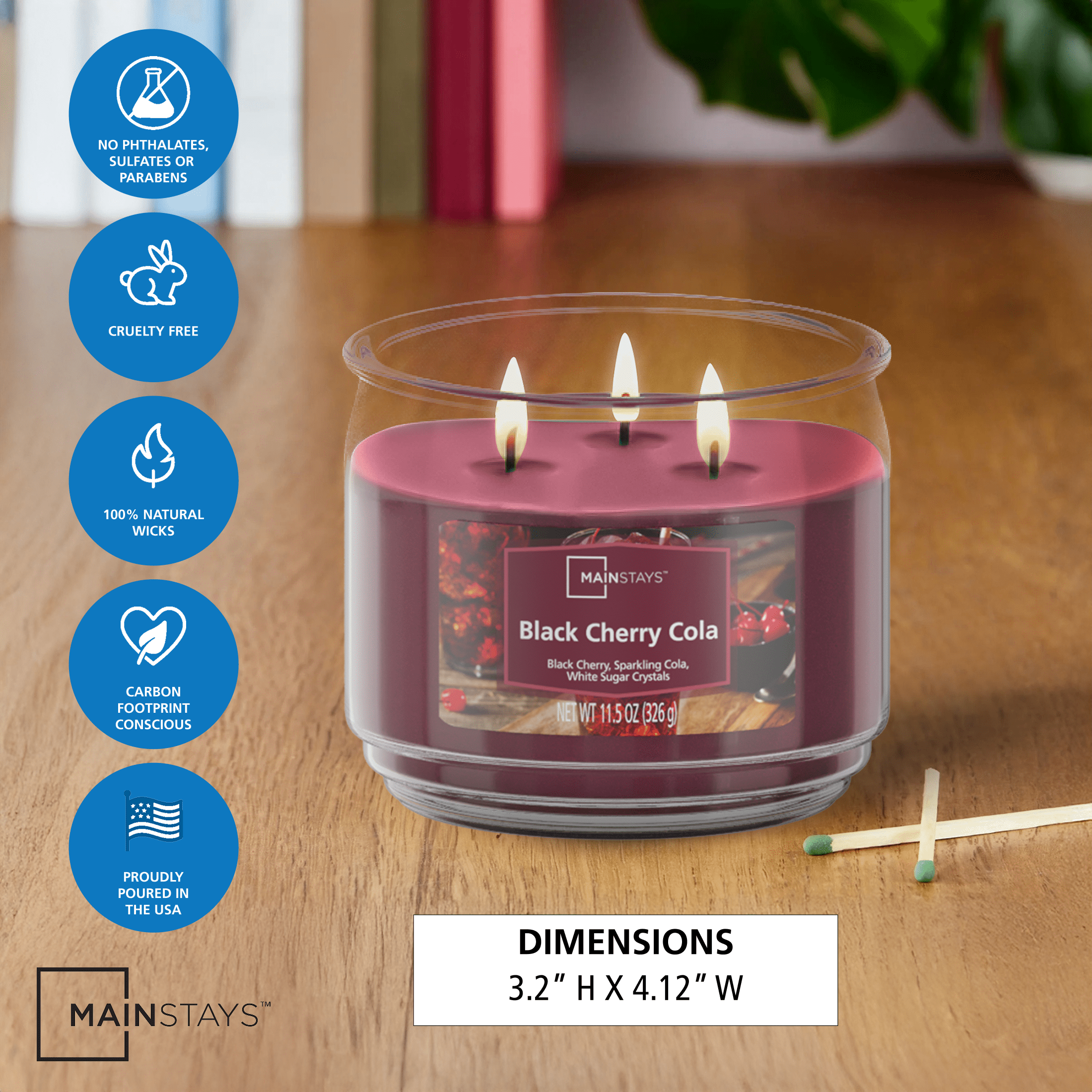 Mainstays 3-Wick Scented Glass Jar Candle, Black Cherry Cola -Wick, 11.5oz.