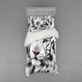 thumbnail image 1 of Safari Duvet Cover Set, White Tiger Wintertime Rare Animal Portrait Eyes Calm Noble Beast Photography, Bedding Set with Shams and Fitted Sheet, 3 Sizes, by Ambesonne, 1 of 3