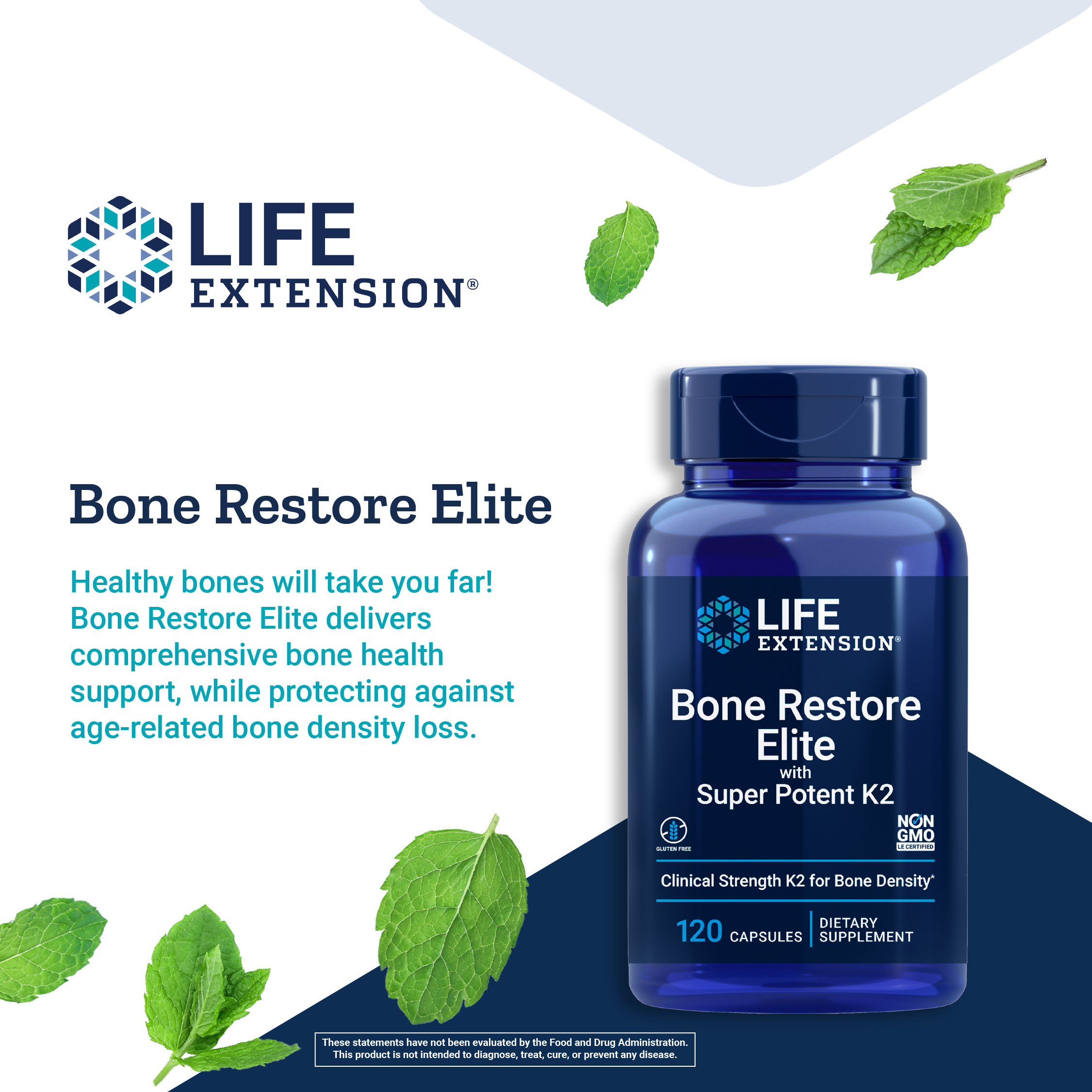 Life Extension Bone Restore Elite with Super Potent K2 - Clinically Studied Vitamin K2 Dose & Calcium, Promotes Bone Health & Density - Gluten-Free, Non-GMO - 120 Capsules - image 4 of 8