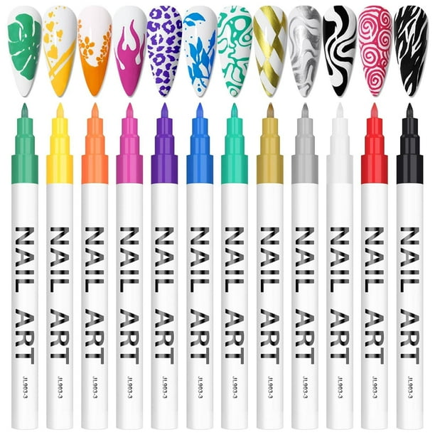 Set de bolígrafos Kalolary para decoración de uñas, 12 colores, con punta de grafitis