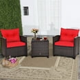 thumbnail image 1 of Costway Ensemble de Mobilier de Jardin 3 Pcs en Rotin Rouge, Comprenant un Canapé, une Table Basse et des Coussins., 1 of 10
