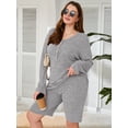 thumbnail image 2 of SHOWMALL Women Plus Outfit Sets 2 Piece Sweatsuits Light Gray 4X Ribbed Knit Plus Size Matching Loungewear T-shirt Biker Shorts Pajamas Sets, Lightweight for Spring / Summer / Fall / Winter, 2 of 8