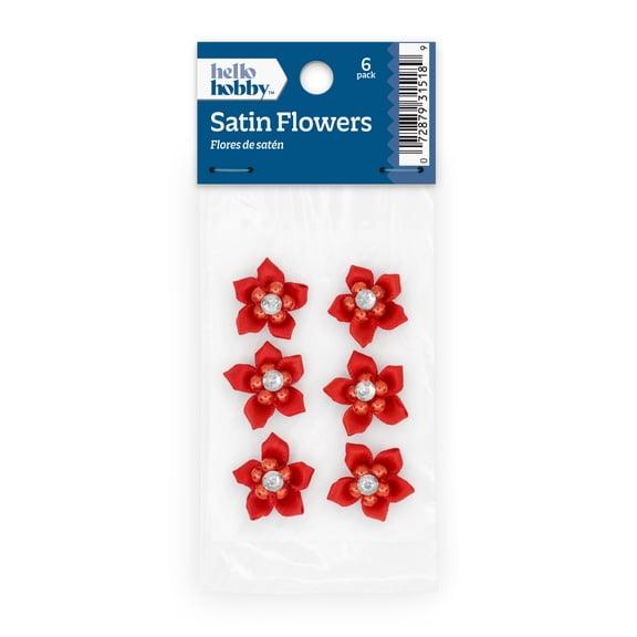 Hello Hobby Accessory Flowers with Gems, Red, 6 piece
