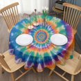 thumbnail image 3 of Rainbow Tie Dye Mandala Pattern Round Tablecloth 60"x60",Wrinkle Wipeable Table Cloth for Kitchen Dining Room Picnic Patio Party, 3 of 6