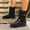 #386-Black, variant on Roncen Women's Mid-Calf Casual Boots - Vintage Winter Lace-Up Mid Heel Shoes with Single Row Buckle and Solid Color Design for Stylish Outfits