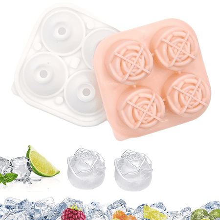 

3D Rose Ice Molds Make 4 Giant Cute Flower Shape Ice Silicone Rubber Fun Big Ice Ball Maker for Cocktails Juice Whiskey Bourbon Freezer Pink