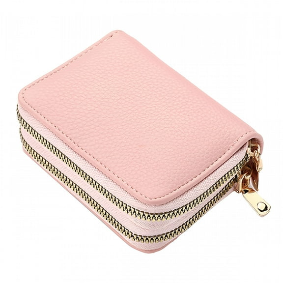 TELOLY Credit Card Wallet, Zipper Card Cases Holder for Men Women, RFID Blocking, KeyChain Wallet, Compact Size - Pink