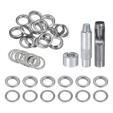 Unique Bargains 20pcs Grommet Tool Kit 20mm Grommet Eyelet Set with Hole Hollow Punch, Grommet Setter Tools, Silver Tone