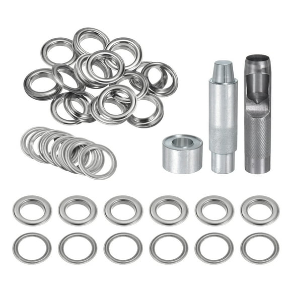 Unique Bargains 20pcs Grommet Tool Kit 20mm Grommet Eyelet Set with Hole Hollow Punch, Grommet Setter Tools, Silver Tone