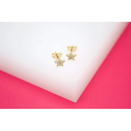 18K Gold Filled Star Stud Earrings With CZ Stones (L122)