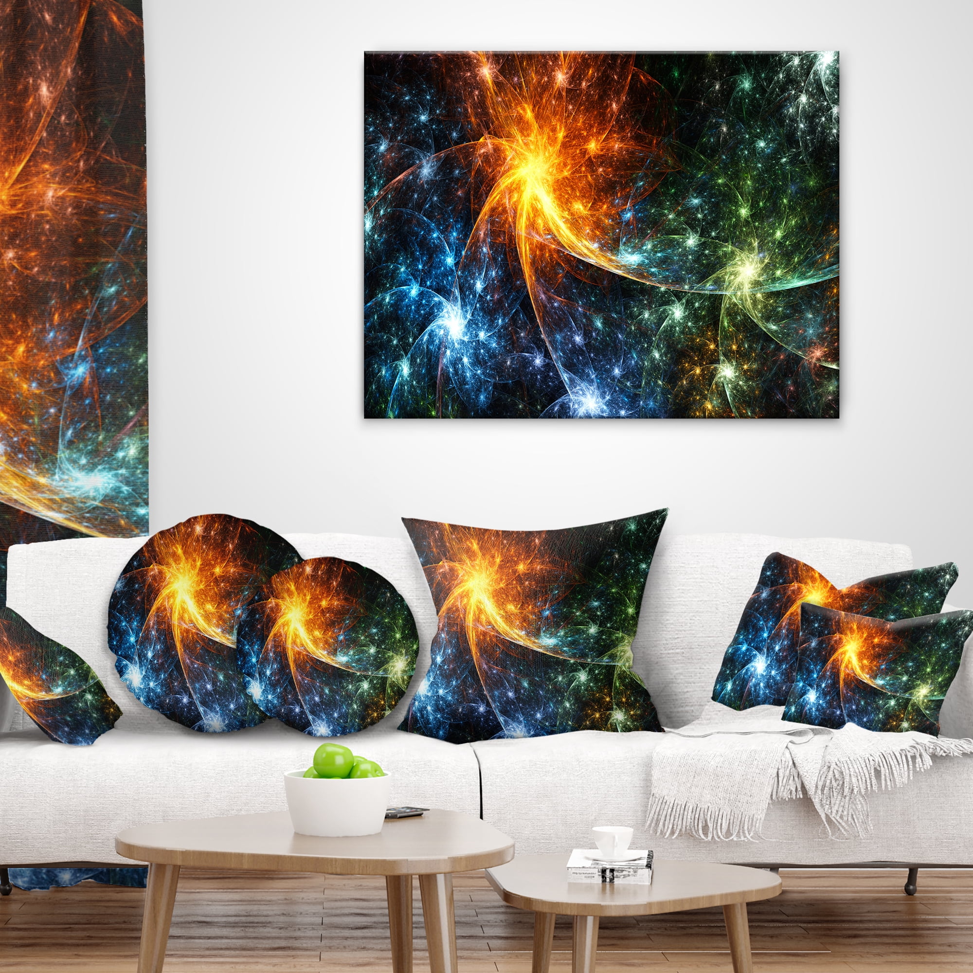 Designart Colorful Fireworks with Stars - Abstract Throw Pillow - 16x16