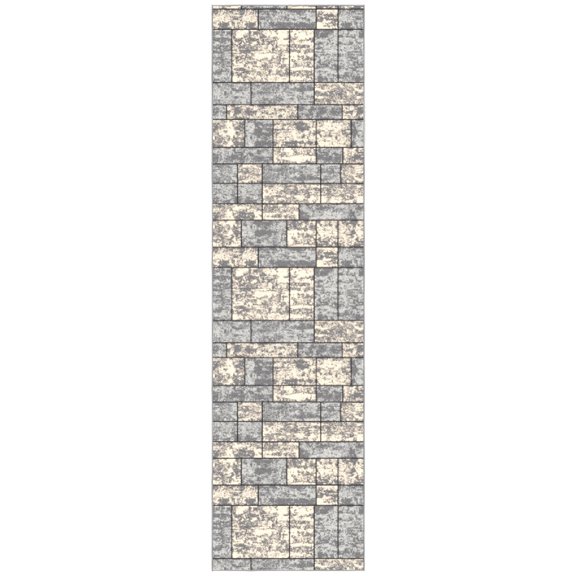 Ottomanson Non-Slip Hallway Runner Rug 2'7" x 9'10" Perfect for High Traffic Areas, Gray Boxes