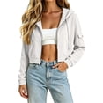thumbnail image 3 of Bovxnpu Womens Zip Up Hoodies Oversized Sweatshirts Hooded Drawstring Long Sleeve Sweatshirt Zipper Pocket Casual Coat Fall Outfits, 3 of 9