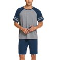 thumbnail image 3 of Ekouaer Mens Pajama Short Sets Short Sleeve Crewneck Pajama Lounge Set Raglan Sleepwear, 3 of 6