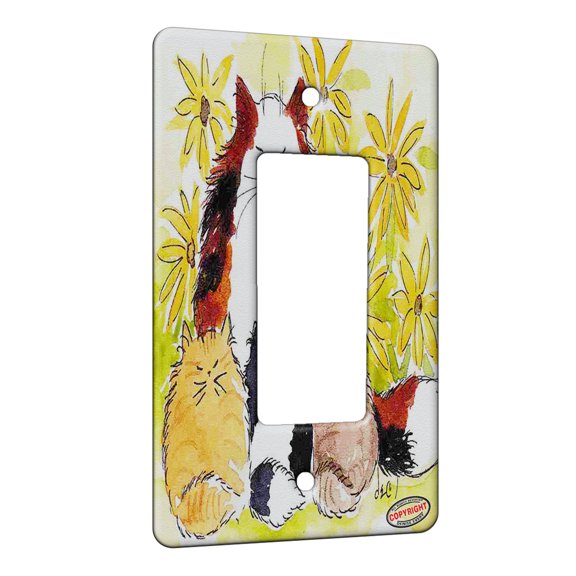 KuzmarK™ 1 Gang Rocker Wall Plate - Maine Coon Kitty Family Mama and Kittens with Sunflowers Cat Art by Denise Every