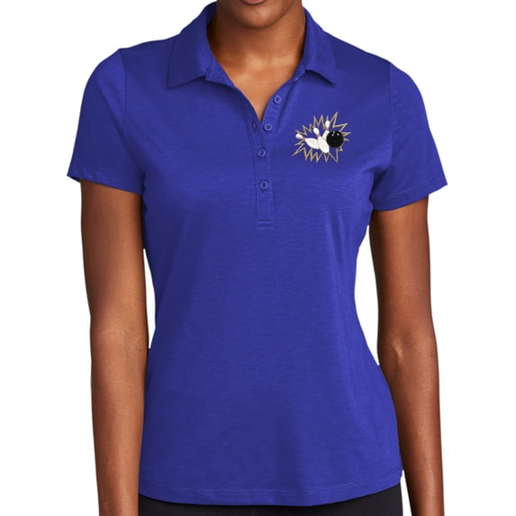 Ladie's Crashing Bowling Pins Moisture-Wicking Performance Polo Shirt, XL True Royal