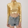 thumbnail image 2 of UJNDER Women's Metallic Long Sleeve Tops Shiny Stretch Neck Clubwear Slim Fit Tops for Women Gold S, 2 of 4