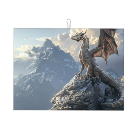 

Cauagu Dish Drying Mat 24*18 inch Absorbent Dish Drainer Kitchen Counter Dish Drying Pad for Countertops Sinks Draining Racks( Silver Dragon Mountain Peaks)