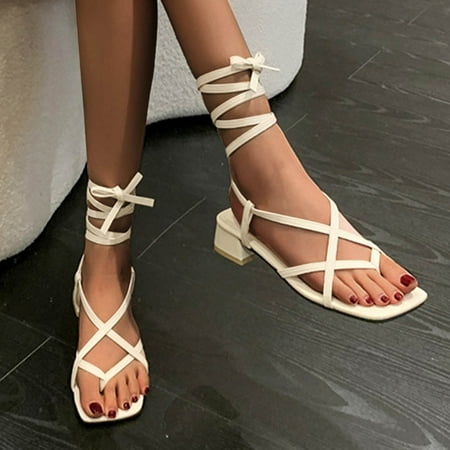 

Hvyesh Strappy Sandals for Women Dressy Summer Flat Shoes Ladies Beach Sandals Summer Non-Slip Causal Slippers Size 7.5