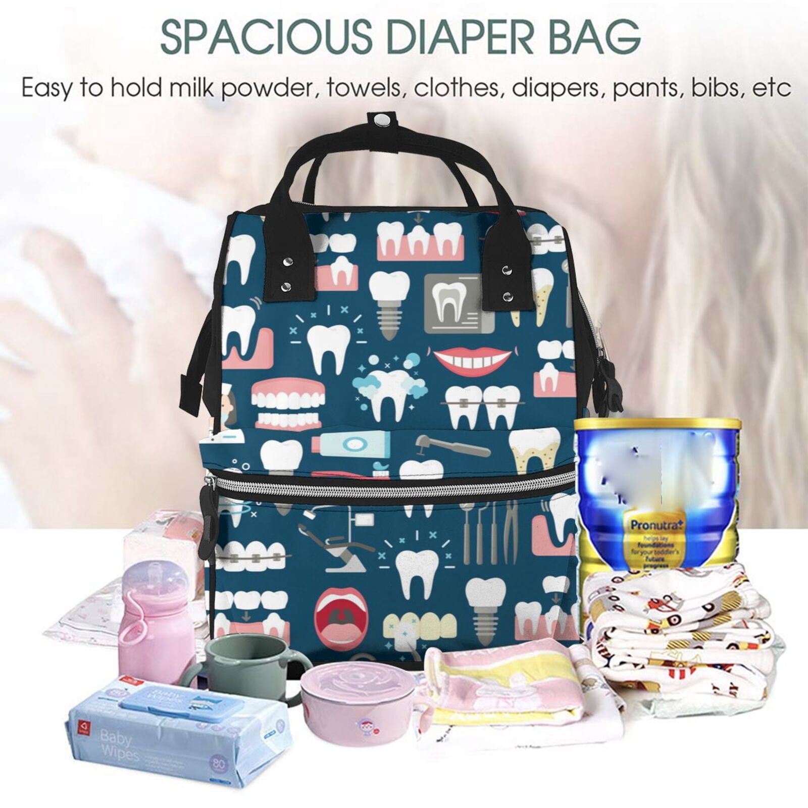 Defioc Dental for Baby Diaper Bag Backpack - Baby Bag for Boys & Girls - Diaper Backpack - Large Travel Diaper Bags- Baby Registry Search & Shower Gifts