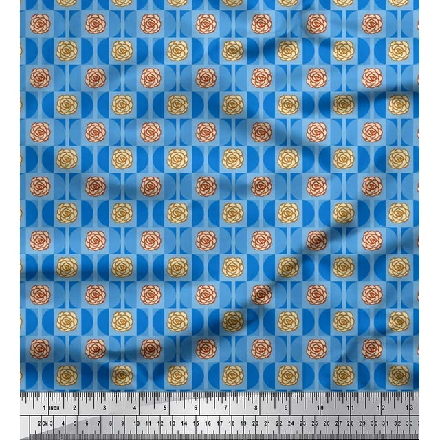 Soimoi Georgette Viscose Fabric Semi Circle & Camellia Floral Decor Fabric Printed Yard 42 Inch Wide
