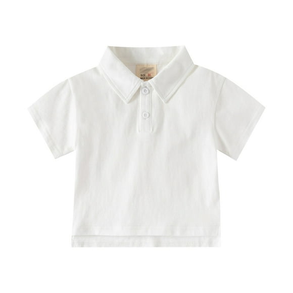 Hjtefg Chemise Classique pour Enfants à Boutons - Couleur Unie Manches Courtes avec Col à Revers / Confort Décontracté, Couleur : Blanc Taille : 6-7 Ans
