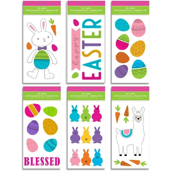 Easter Window Gel Clings - Pack of 6 Sheets of Easter Window Sticker Decorations with Llama, Easter, Bunny, Eggs and More!