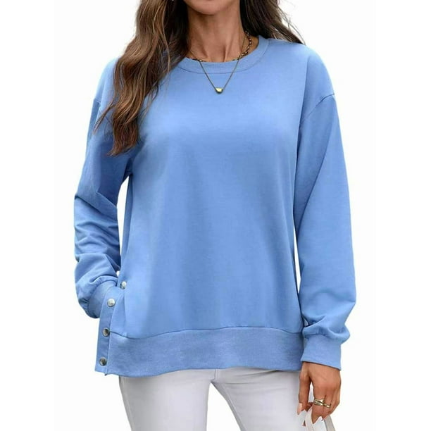 Sudaderas de Gran Tamaño para Mujer, Sudaderas de Larga, Camisetas con Abertura Lateral, Tops, Conjuntos para Adolescentes. Azul XL