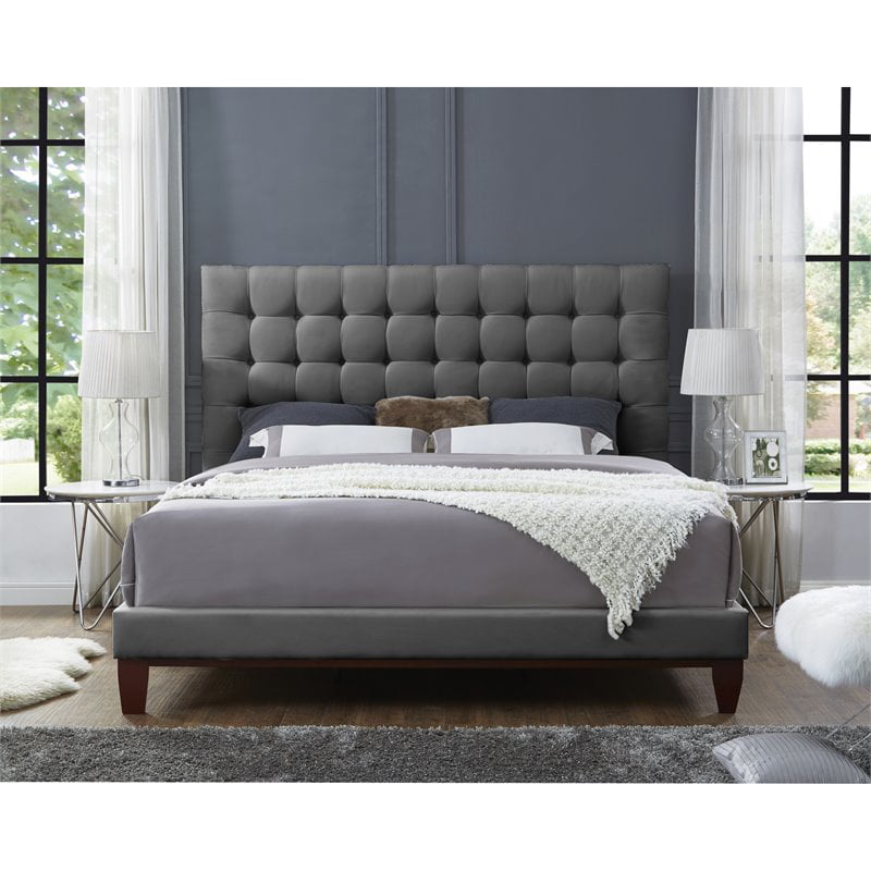 Blake Light Grey Linen Bed Frame - Queen Size - Tufted - Upholstered