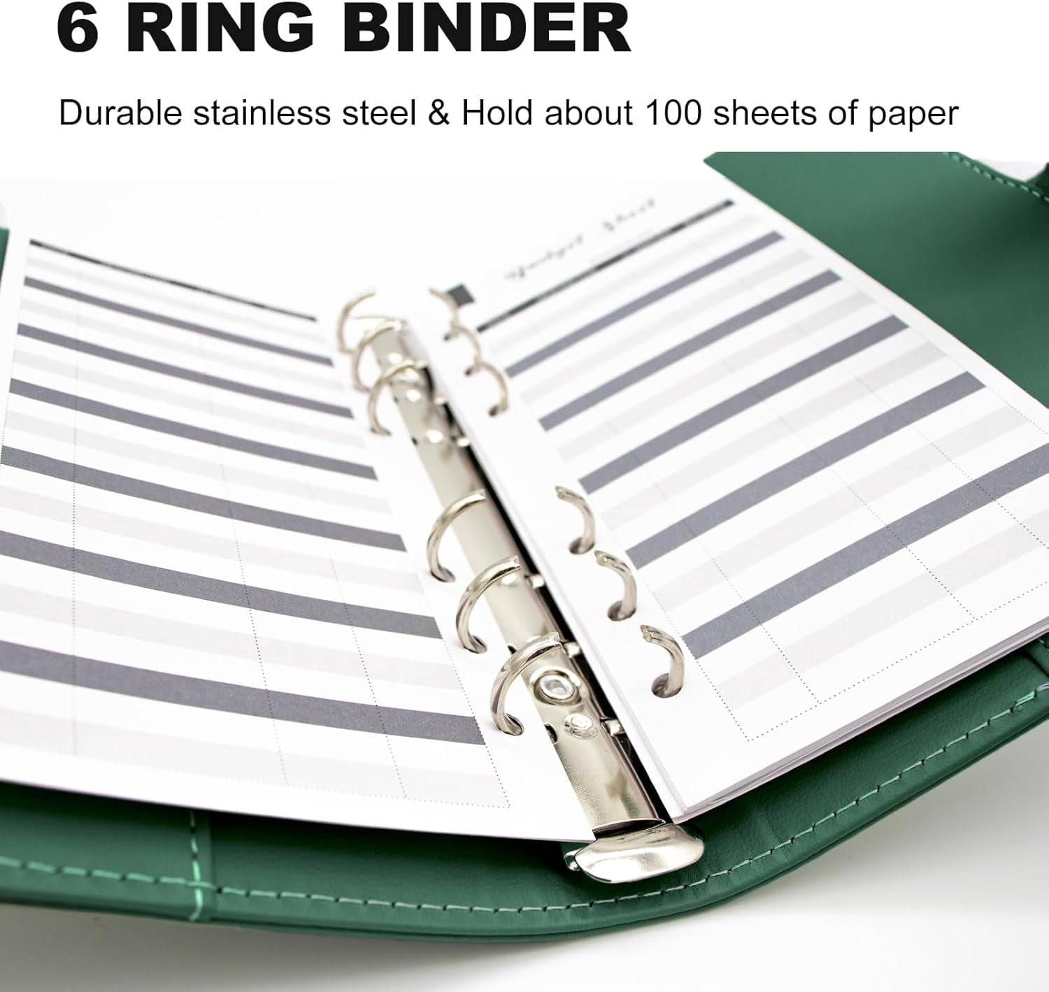 MetalM - A5 Binder 6 Ring,Mini Photocard Binder for A5 Filler Paper, Loose Leaf Personal Planner with Magnetic Buckle Closure(Olive Green)
