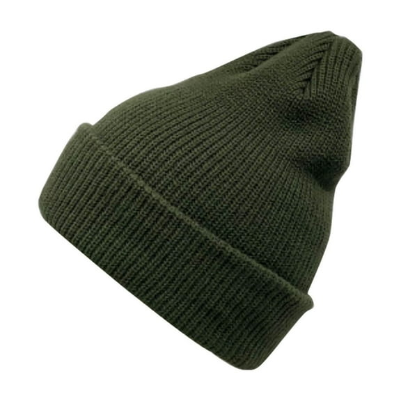 WREESH Women's Solid Color Curling Beanie Fashion Fall and Winter Knitting Pile Cap, Baotou Hat Olive Green