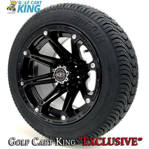 Golf Cart Wheels and Tires Combo - 12" Madjax Element Black - Set of 4