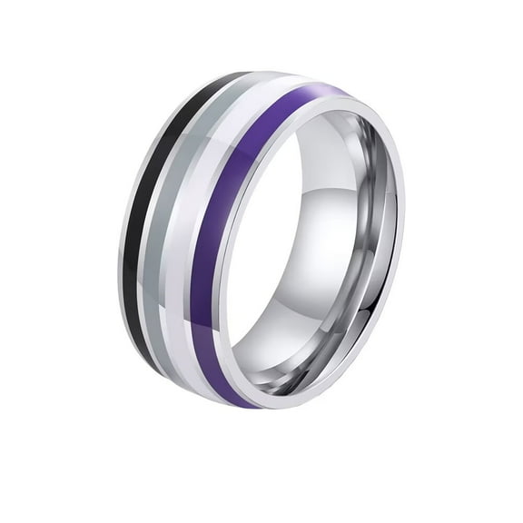 PAURO Men 8mm Stainless Steel Enamel Rainbow LGBT Pride Ring for Lesbian Gay LGBTQ Wedding Band Asexual Size 9