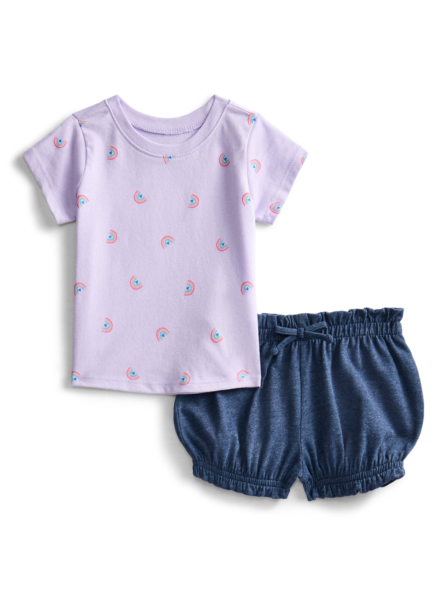 Wonder Nation Baby Girls Graphic Tee and Shorts Outfit Set, 6-Piece, Sizes 0M-24M