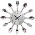 thumbnail image 1 of Mirror Effect Kitchen Clock with Spoon Fork Removable 3D Sticker for Home Decoration 32*32*4CM Metallic Silver, 1 of 5