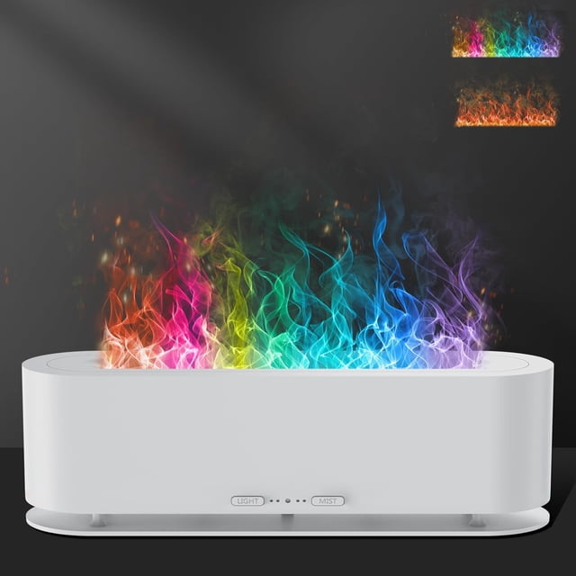 Colorful Flame Fire Diffuser Humidifier, 7 Colors Changing Oil Diffuser, Ultra-Quiet Aroma Essential Oils Aromatherapy Diffusers for Large Room, Bedroom, Office(Timeable, Waterless Auto off-150ml)