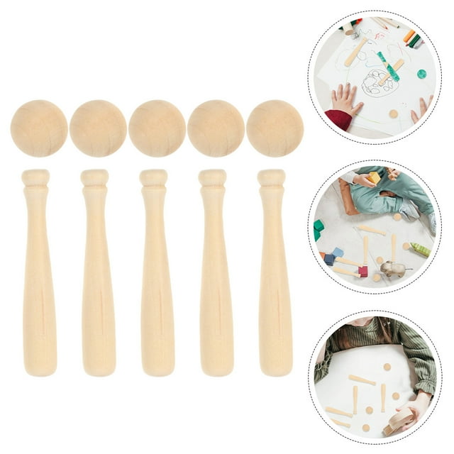 CHICHUMID DIY Wooden Baseball and Bat Models for Parent-Child Activities 10 Pieces Set