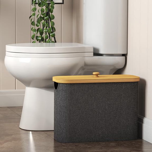 Lifewit Toilet Paper Storage, Bamboo Toilet Paper Basket with Lid and Handle, Free Standing Toilet Paper Holder Stand, Bathroom Organizer Cabinet Container Accessories, Dark Gray