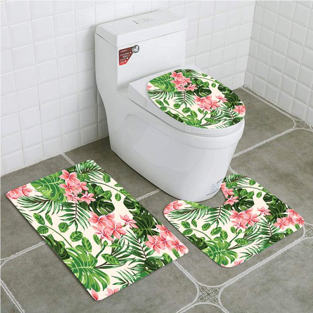 ABPHQTO Exótico sin costuras Juego de alfombras de baño de 3 piezas Alfombra de baño Alfombra de contorno y tapa de inodoro