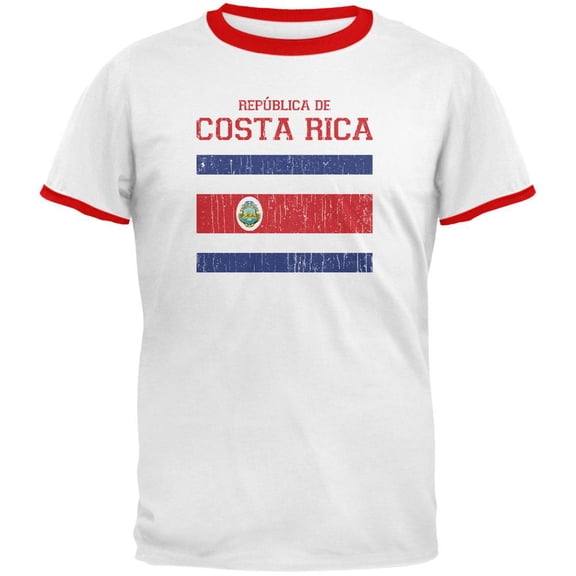 World Cup Distressed Flag Republica de Costa Rica White/Red Men's Ringer T-Shirt - Large
