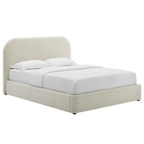 Keynote Upholstered Fabric Curved King Platform Bed in Heathered Weave Ivory
